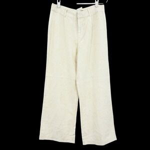 Sound/Style Women's Summer Cream Pants 10 Linen Blend Faux Pockets Wide Leg NWOT